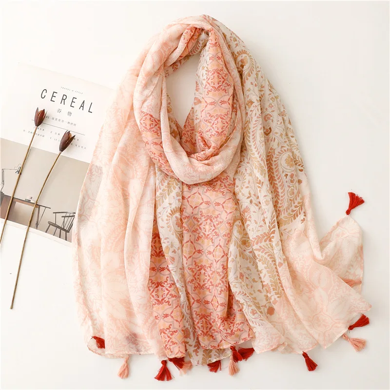 

National style Flower Wheat Tassels Winter Autumn Long Scarf Soft Bandana Shawl Muslim Hijab Lady Wrap Pashmina Stole Bufandas