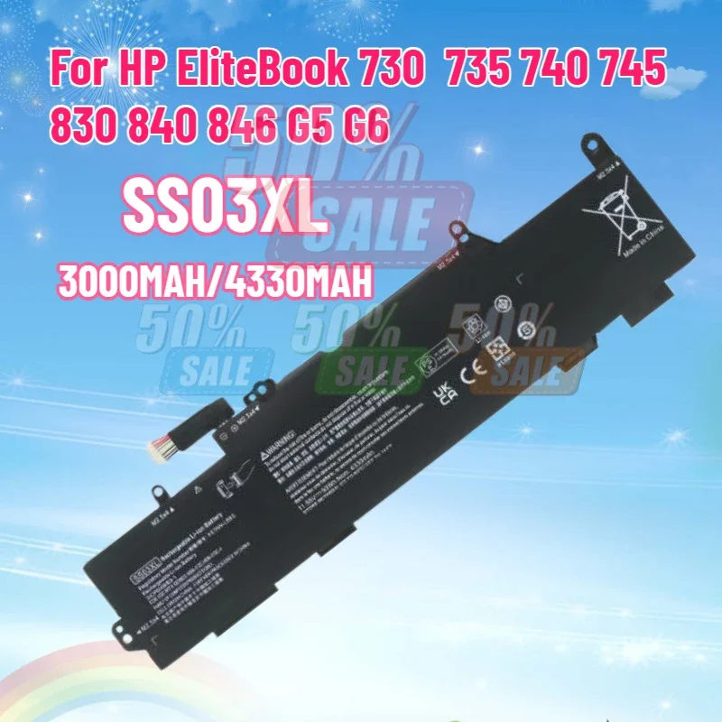 SWZY 3000MAH/4330MAH SS03XL Laptop Battery for HP EliteBook 730  735 740 745 830 840 846 G5 G6
