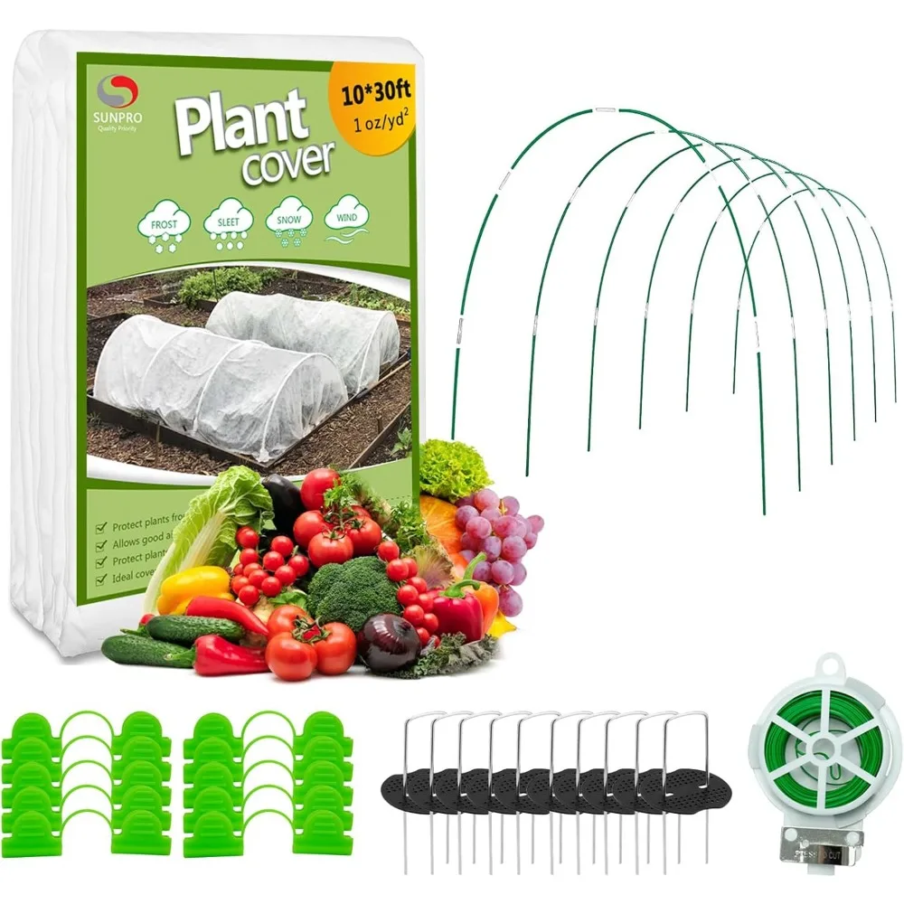 

10x30ft Frost Cloth with 6 Hoops, Plant Cover Kit for Winter Garden Protection on Raised Beds