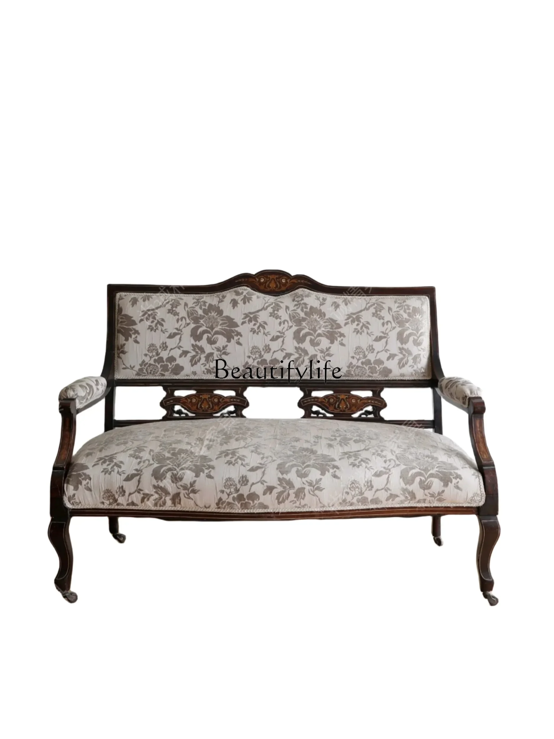 

American Retro Wood Carved Hand-Painted Sofa Mid-Ancient French Entry Lux Leisure Chair