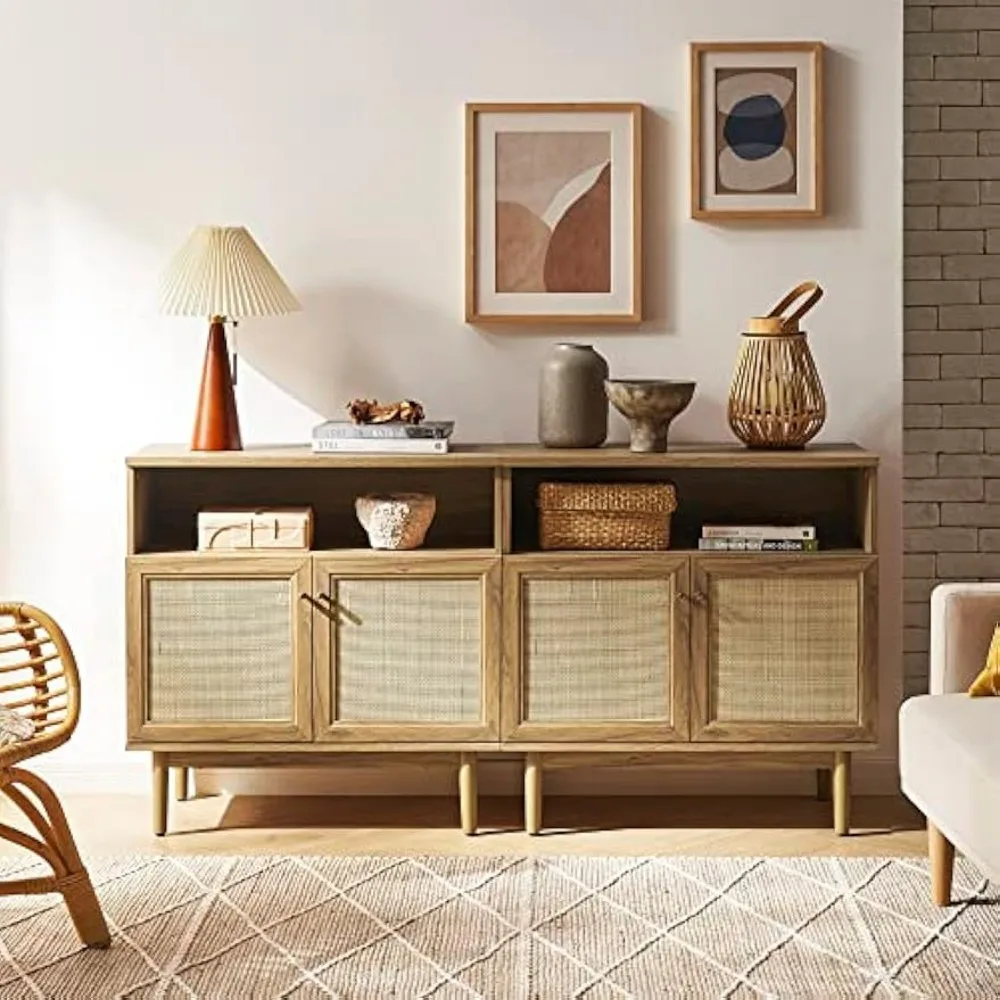 Armadietto portaoggetti in rattan, credenza moderna per buffet con accento Boho, ante per armadietti in rattan naturale, tavolo consolle