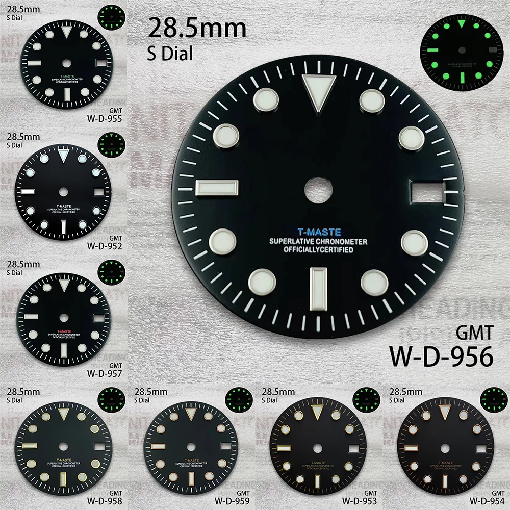 

28.5mm S Logo GMT Black Dial Fit NH34 Movement Green Luminous Watch Modification Accessories