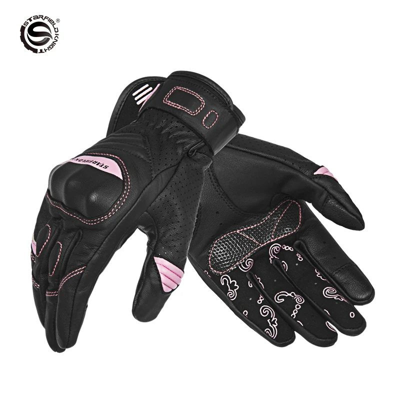 

SFK Full Finger Women's Motorcyle Gloves Summer Mesh Breathable Genuine Goat Leather Riding Protection Equipment Touch Screen