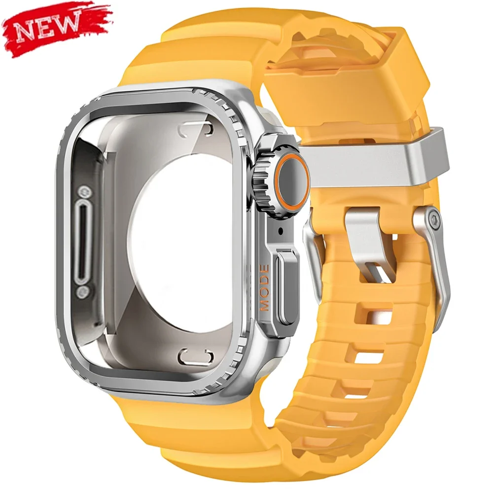 Pop Soft Silicone Strap Metal Cover For Apple Watch 10 9 8 7 SE Breathe Bracelet For IWatch Ultra 49/46/45/44mm Armor Case Wrist