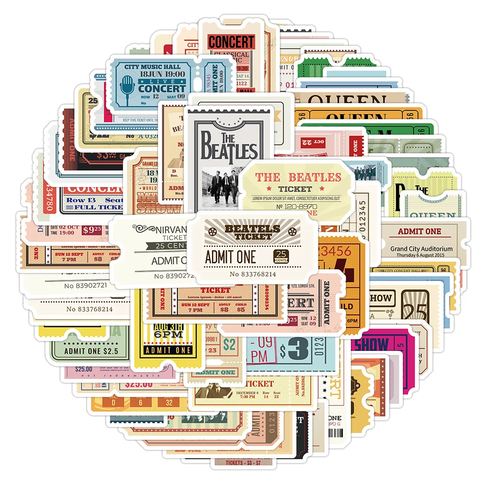 10/60 個レトロチケットスタブ漫画ステッカーバンドスタイル落書き装飾 DIY おもちゃ冷蔵庫ラップトップギターバイクスケートボードデカル