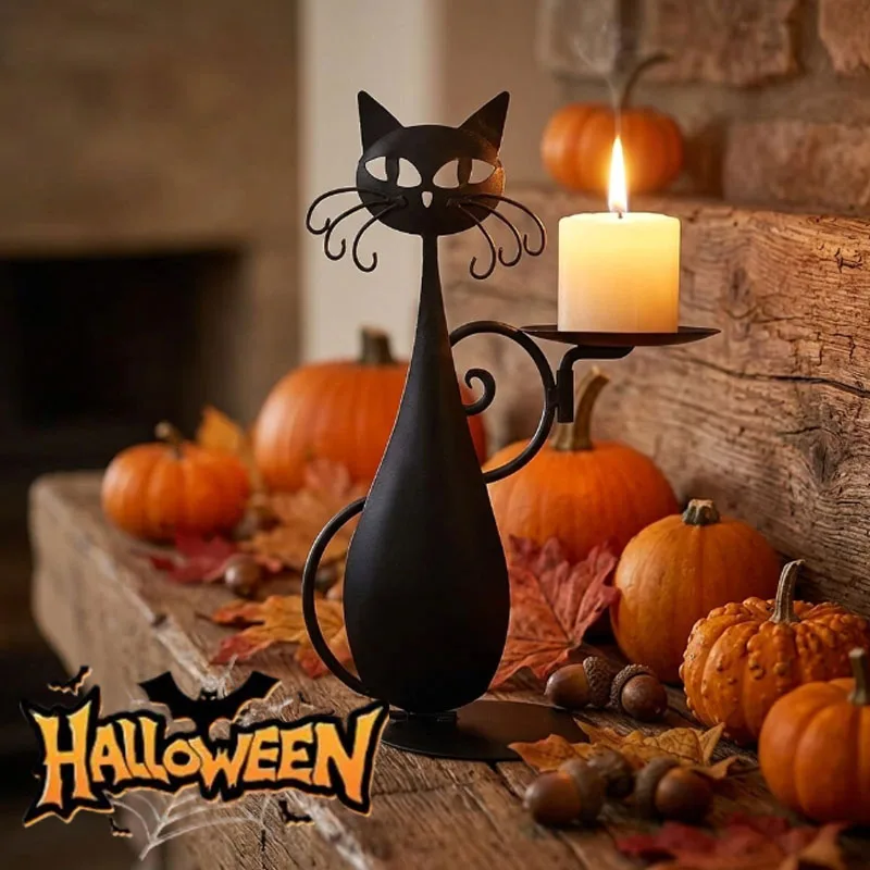 1-4PCS Black Cat Candle Holder Sturdy Iron Base Vintage  Decor for Candlelight Dinner Cat Lover Gift