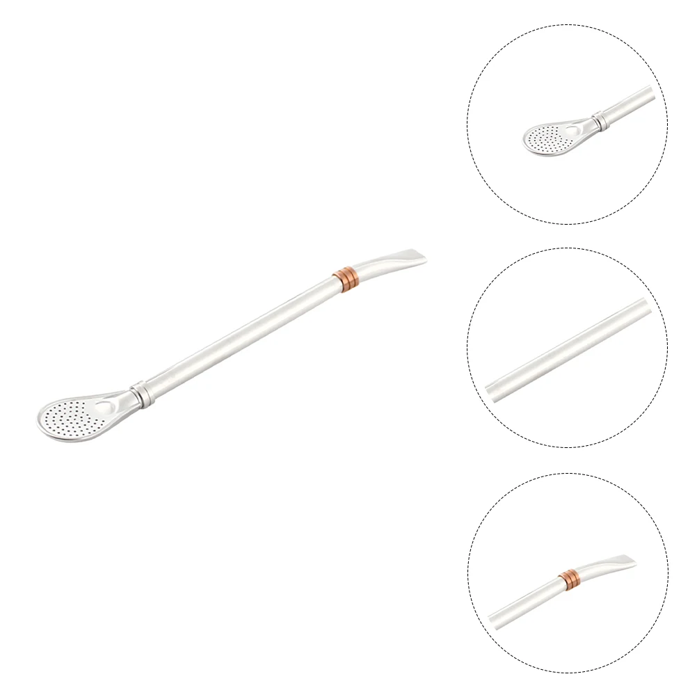 

1pc Stainless Steel Straw Spoon Filtering Mixing Spoon Detachable Nozzle Wide Use Coffee Bar Accessory Brush Included