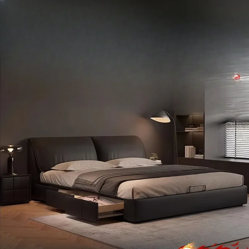 Ear bed, leather bed, master bedroom double bed