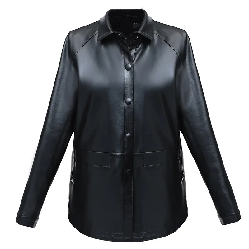 Leather Jacket Women 2023 Spring Autumn Single-breasted Slim Coats Female Elegant Leather Jackets Lapel Chamarras Para Mujeres