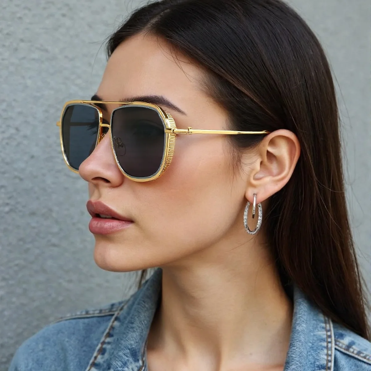 2025, neu in Vollformat-Sonnenbrille für Damen, quadratisch, modische Damenbrille mit Metallscharnieren, PC-Gläser, Sonnenbrille für Freunde
