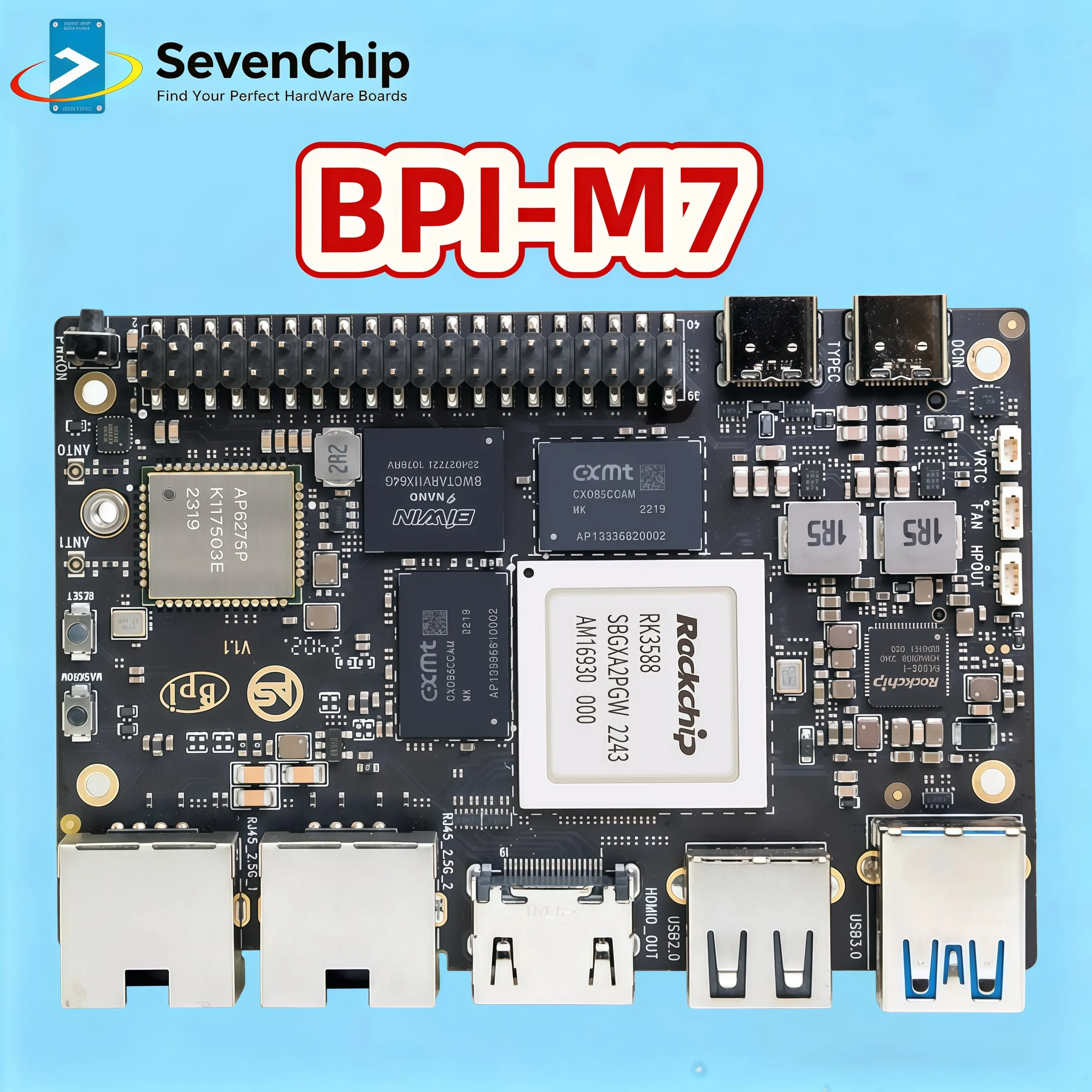 

Banana Pi BPI-M7 RockChip RK3588 Quad A76 2,4 ГГц и Quad A55 1,8 ГГц Mali G610MC4 GPU опционально 8G/16G/32G LPDDR4 64G/128G eMMC