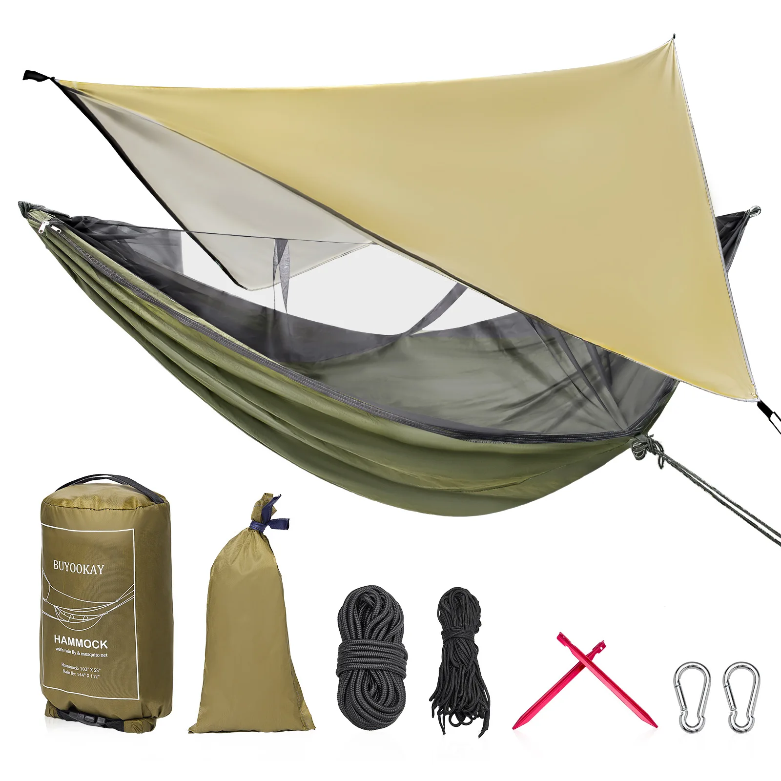 

Portable Nylon Hammock with Mosquito Net - Lightweight Camping Bed for Outdoor Swings, Sun Protection & Bug-Free Relaxation
