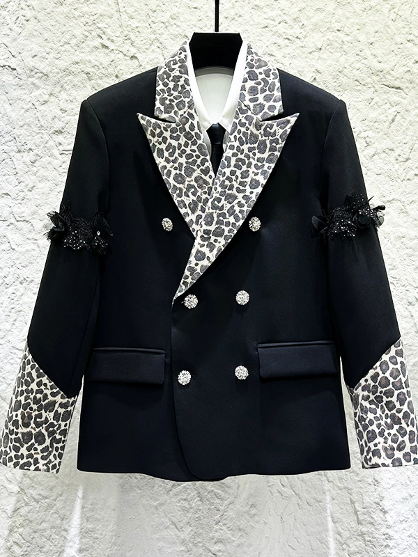 

Элегантный мужской костюм в клетку с двубортным пиджаком, черный, с 3D-цветочным дизайном, роскошный стиль, из полиэфирного волокна, повседневная одежда