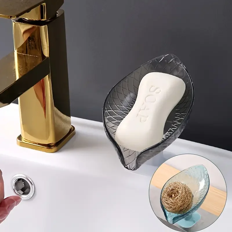 1pcs Leaf Shaped Suction Cup Drain Toilet Soap Box Soap Dish Storage Rack Perforated Toilet Soap Holder