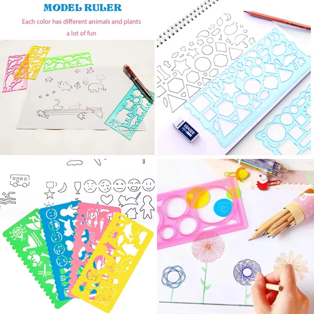 Geometria Spirografo Disegno Stencil Set Modello di pittura Righello Arte artigianale Creativo Bambini Giocattolo educativo per bambini Ragazze Ragazzi Regalo