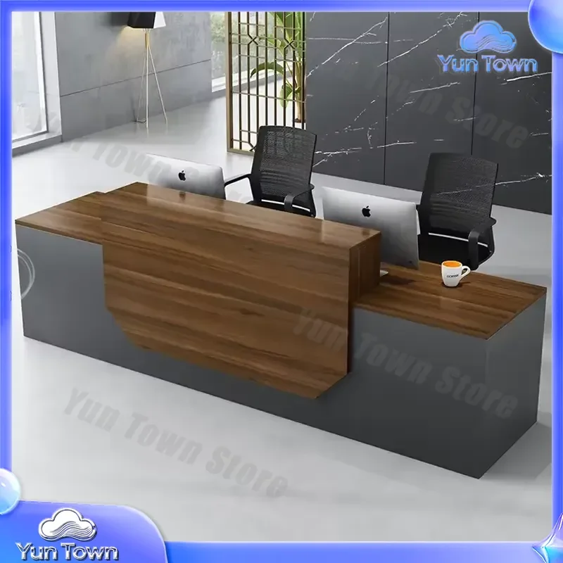 Customized Logo Office Furniture for 2 Person Modern Wooden Front Counter Reception Desk for Hotel Company Office