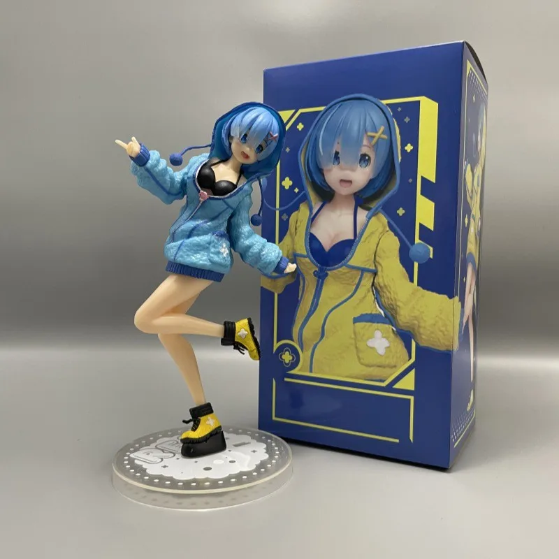 Anime Re:Life in un mondo diverso da Zero Rem Ram figura 23cm PVC tre colori felpa con cappuccio pelosa giocattolo collezione regalo Action Figure