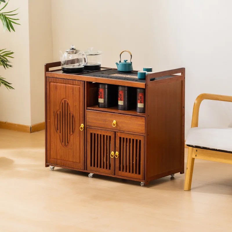 

Mobile tea table Household small tea table Kettle integrated cabinet cart balcony Non-solid wood coffee table Sofa edge