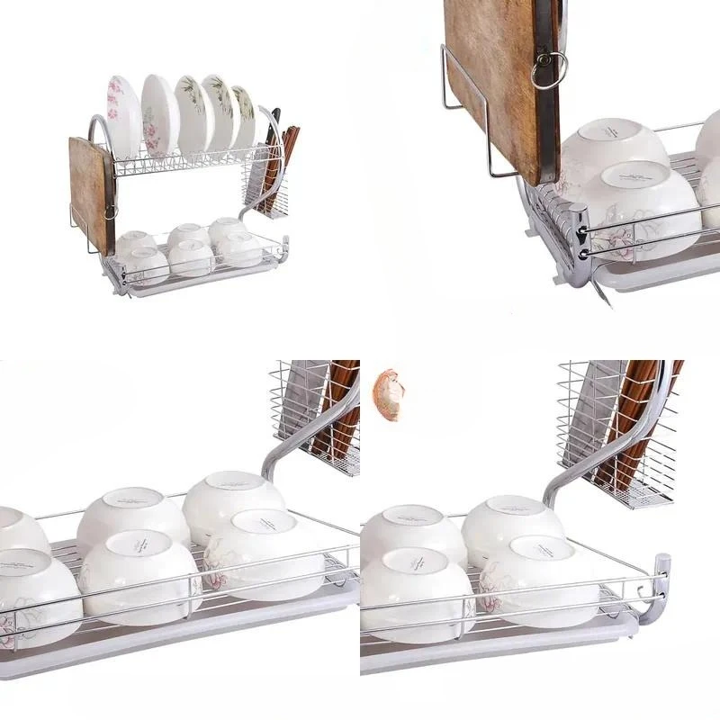 Stainless Steel Kitchen Dish Rack Drying Holder Organizer for Plates Bowls Utensils Countertop Storage Stand