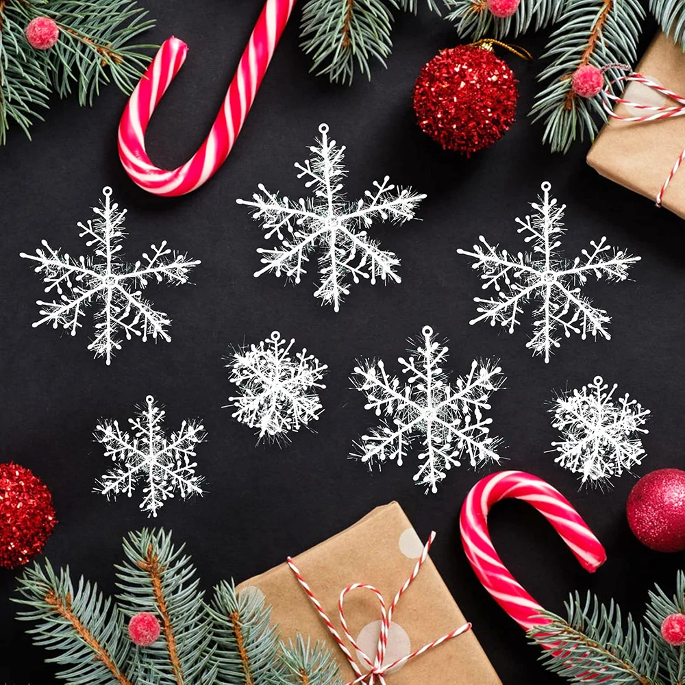 6pcs 6/8/11/15/18cm Snowflakes Christmas Tree Decorations Snowflake Ornaments Xmas Tree White Snow Flakes Hanging Decor New Year - Image 2