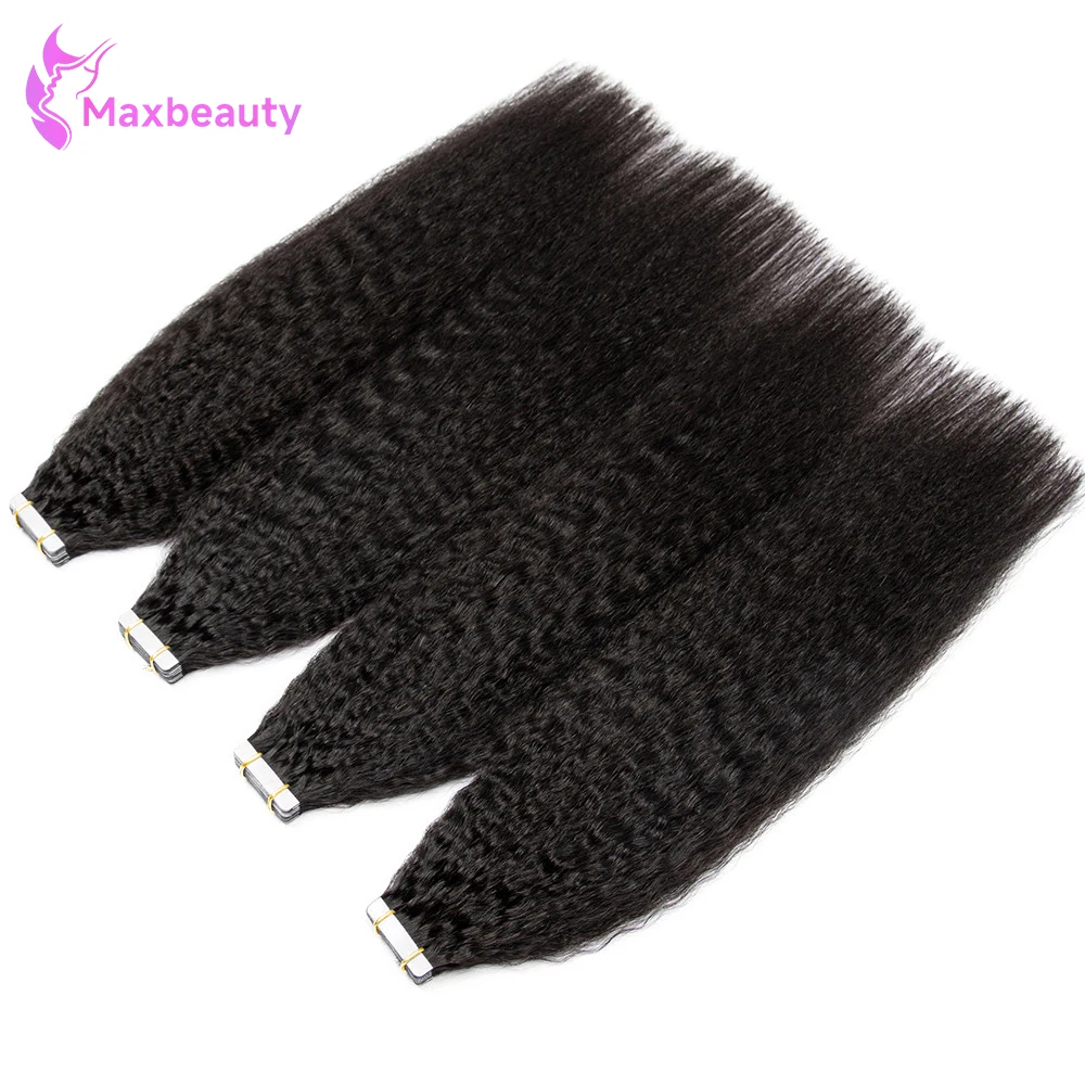 

Tape In Hair Extensions Human Hair Kinky Straight Tape In Extensions Natural Black Skin Weft 50G/Pack 20PCS Tape INS For Women