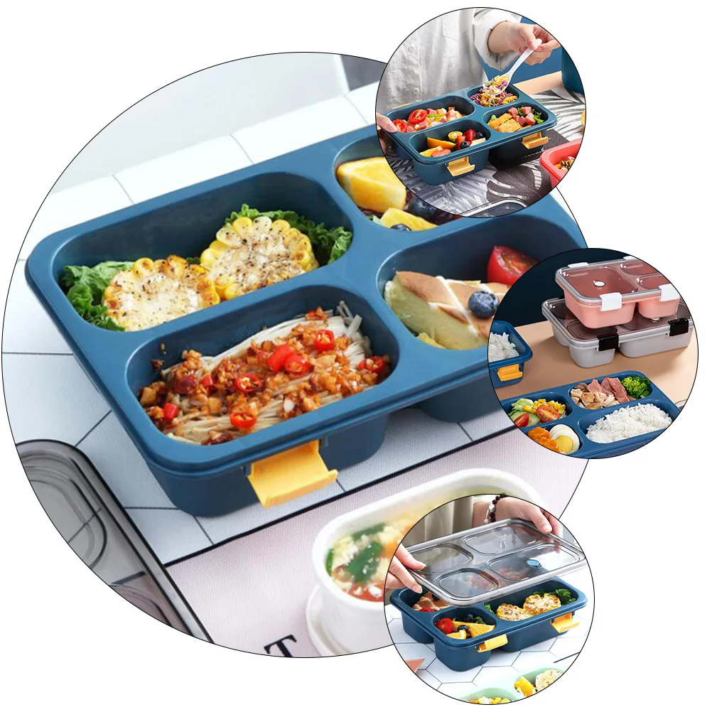

Large Capacity Four Compartments Sealed Leak Proof Reusable Plastic Lunch Box Meal Prep Food Container Suitable Family