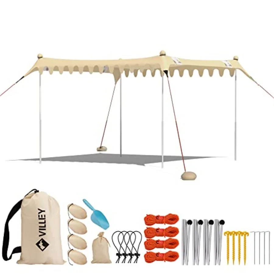 

Пляжный тент-навес с защитой от солнца UPF50+, 11×10 футов, портативный солнцезащитный навес со стабилизирующими 8 колышками, 4 мешками с песком и лопаткой для песка