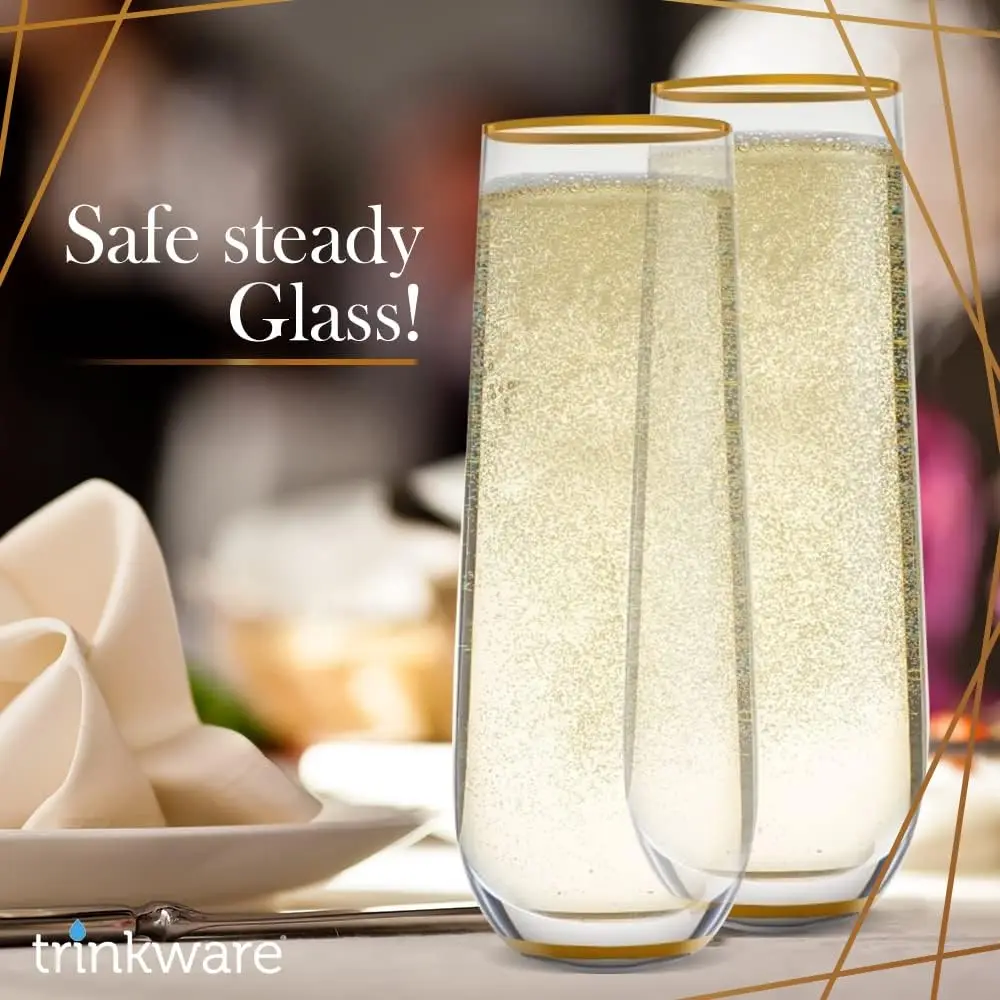 مجموعة مزامير الشمبانيا بدون جذع بإطار ذهبي مكونة من 4 قطع - زجاج ميموزا لوصيفات العروس أو الاستخدام اليومي #2