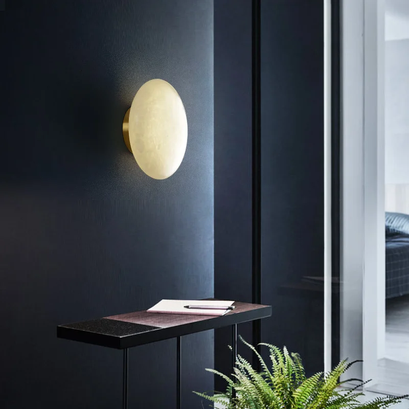 Modern Minimalist LED Copper Wall Lamp Designer Alabaster Bedside for Bedroom Living Room