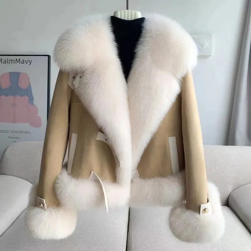 High Quality Winter Faux Fur Jackets Luxury Furry Lapel Coats Korean Fashion Warm Chaquetas Double-faced Women Plush Outerwear