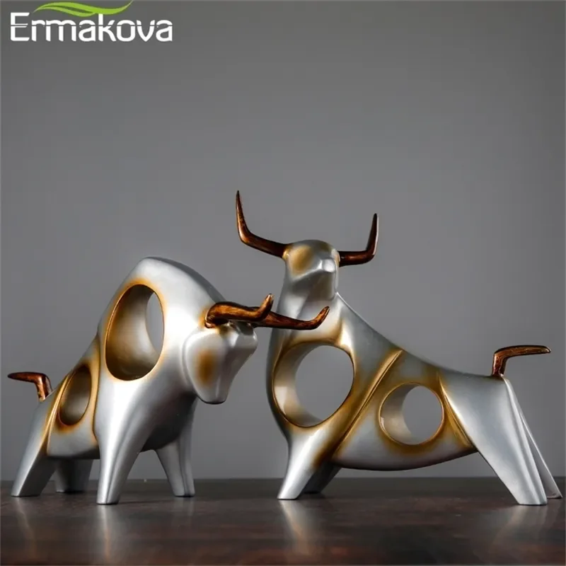 

ERMAKOVA Cattle Statue Ox Home Decor Living Room Bull Sculpture Wine TV Cabinet Ornament Crafts Abstract Animal Figurine 210804