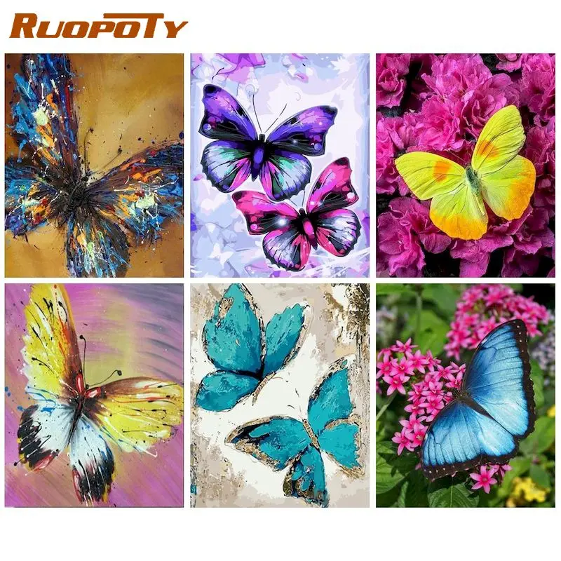 

RUOPOTY 60x75cm DIY Paint By Numbers Handmade Paintings On Number Butterfly Animals Diy Craft Picture By Numbers For Home Decors