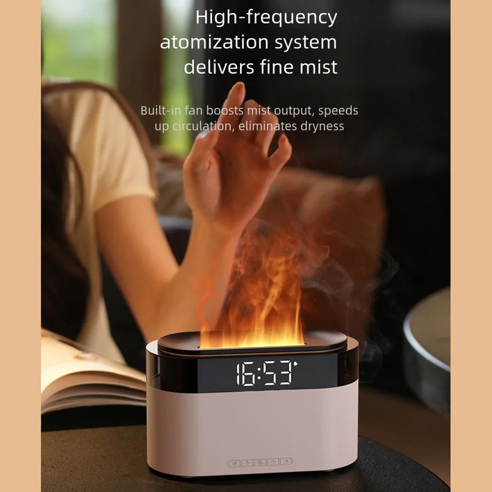 Colorful Flame Aromatherapy Humidifier and Alarm Clock with Quiet Operation and Safety Shutdown 150ML Water Tank
