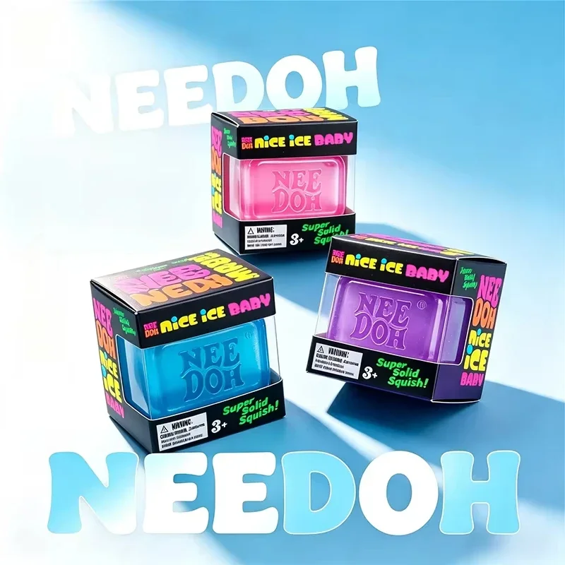 2026 NeeDoh Nice Ice Baby Single Pack Transparent Ice Cube Squishy Fidget Toy Super Solid Squish Soft Squeezy Stress Relief