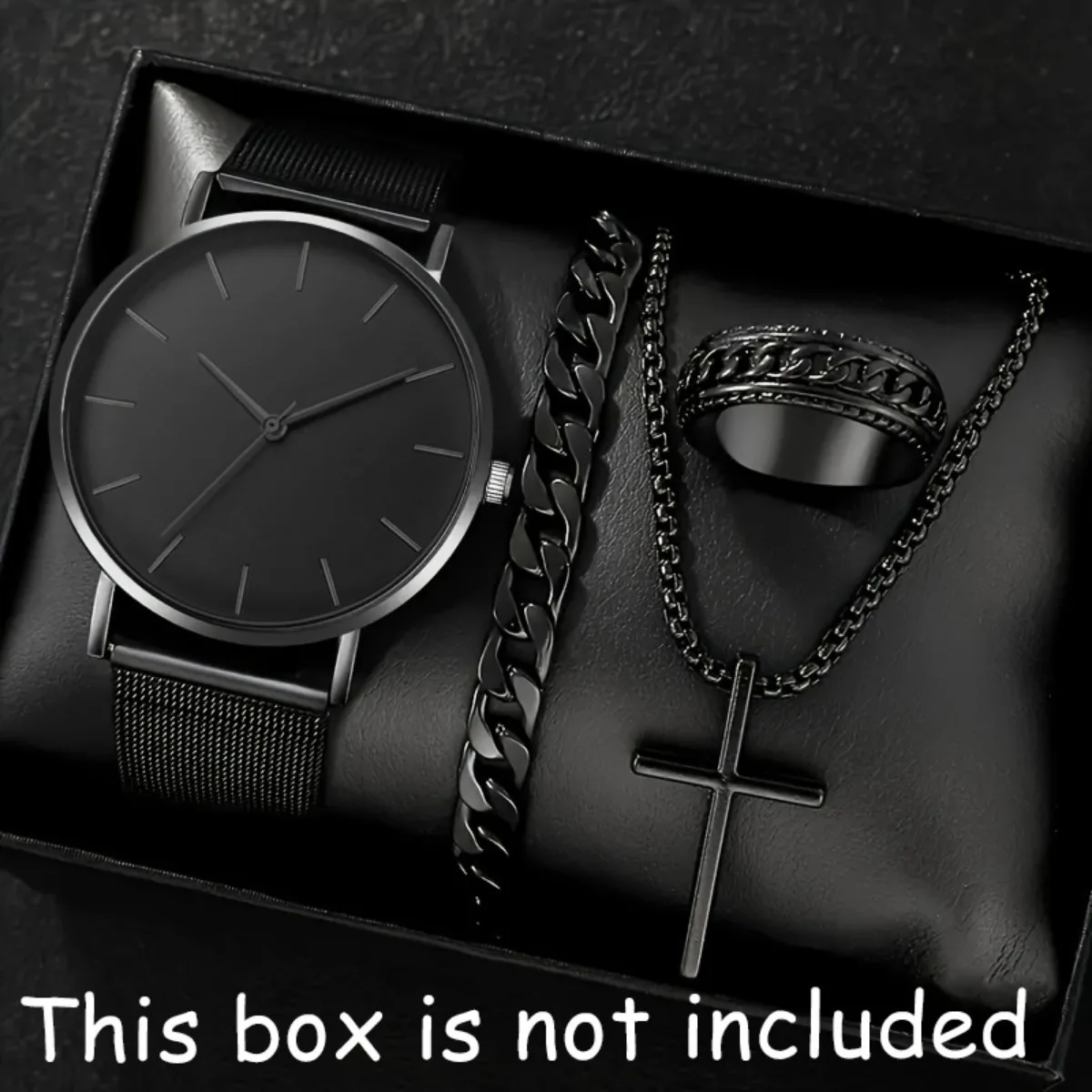 DEYROS 4 Pieces/Set Stylish Casual Men's Quartz Watch Black simple round men's watch for friends and as a birthday gift