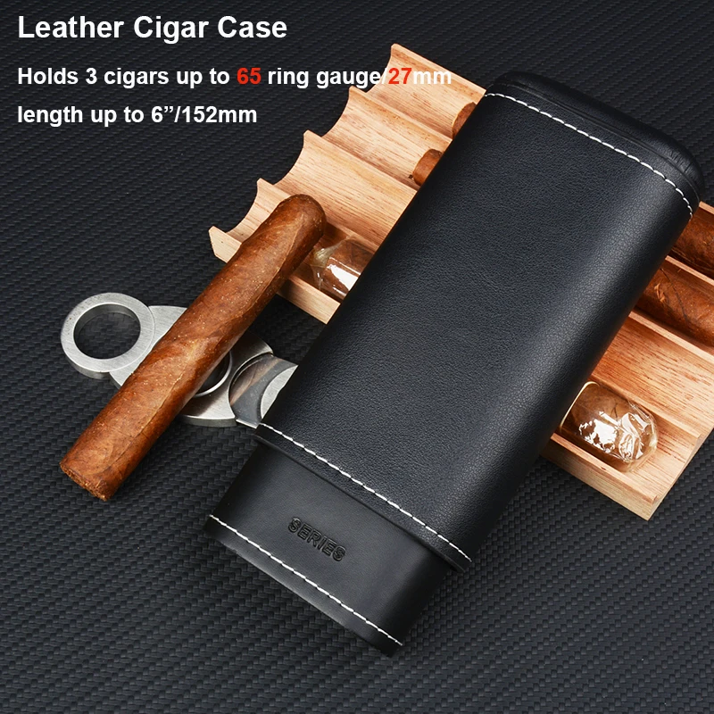 

65 Ring Large Cigar Case Wood Lined Cigar Holder 152mm Long Mini Cigar Box 3 Tubes Travel Cigar Humidor 6” Smoking Tool