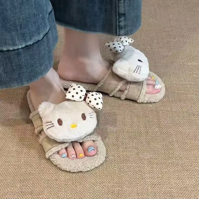 Kawaii مرحبا كيتي لطيف الكرتون غامض النعال الفتيات 2025 خريف شتاء جديد وصول تنوعا لباس غير رسمي المنزل في الهواء الطلق لطيف هدية #2