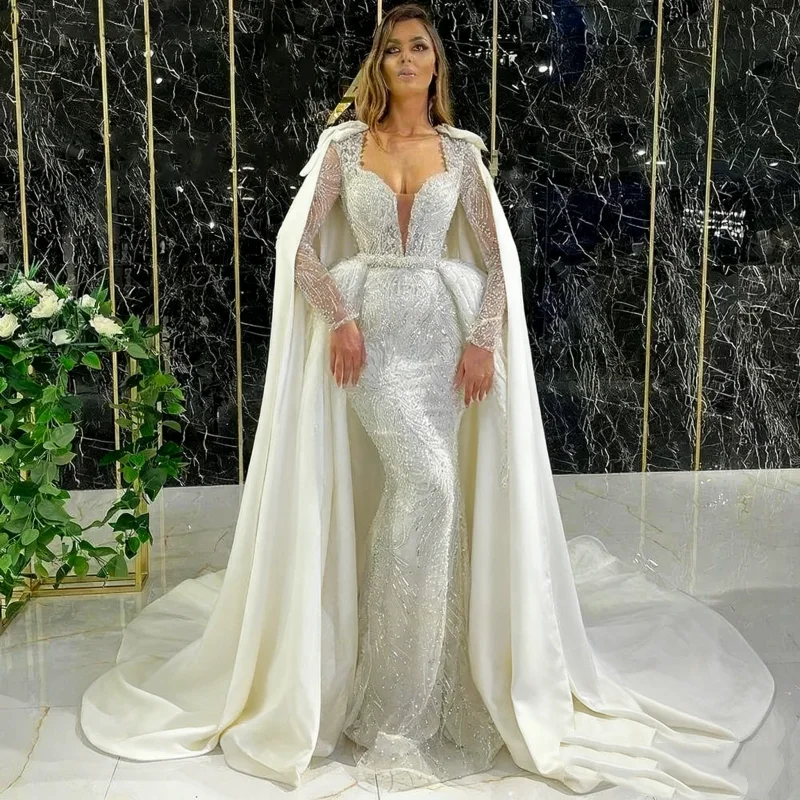 تخصيص 2026 جديد لامعة اللؤلؤ الترتر حورية البحر فساتين الزفاف العميق الخامس الرقبة زي العرائس انفصال قطار Vestidos De Novia #2