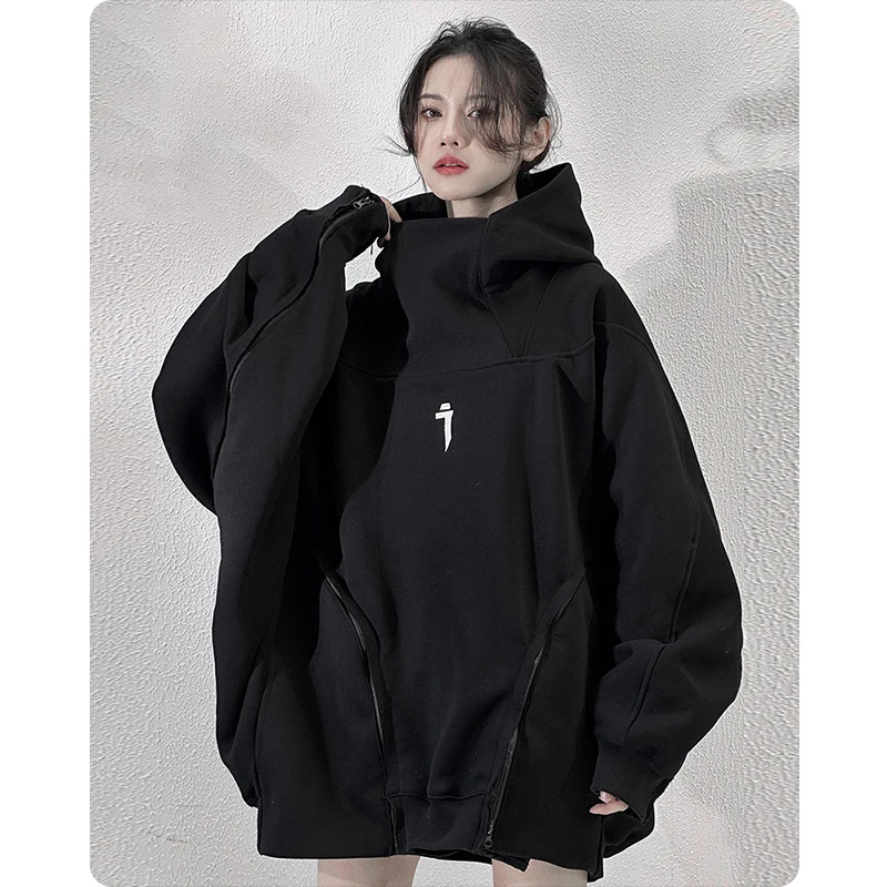 Unisex Techwear Bat Sleeve Hoodies Spring Patchwork Hooded Wizard Sweatshirt Pullover HipHop Streetwear Men\'s clothing Harajuku