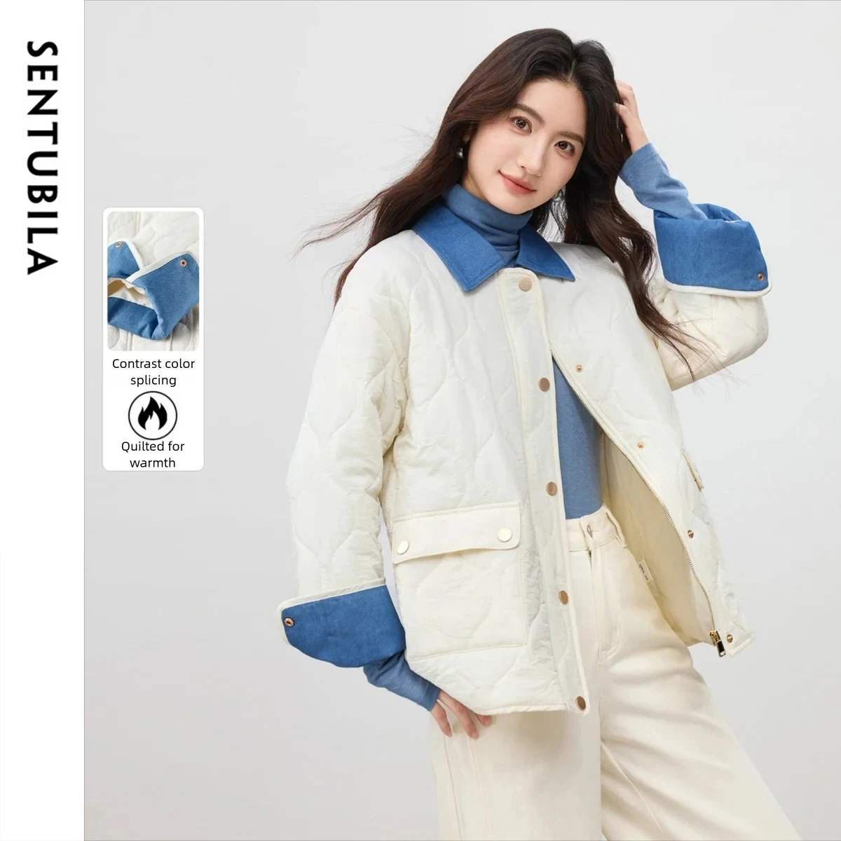 

SENTUBILA Casual Quilted Coats for Woman 2025 Winter Turn-down Collar Jackets Dropped Shoulder Loose Fit Outerwear 154M80542