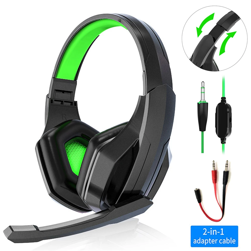 Gaming Headphones 3.5mm Wired Stereo Gamer Headset Phone Laptop Noise Cancelling Earphone With Mic Volume Control for PS4 PS5