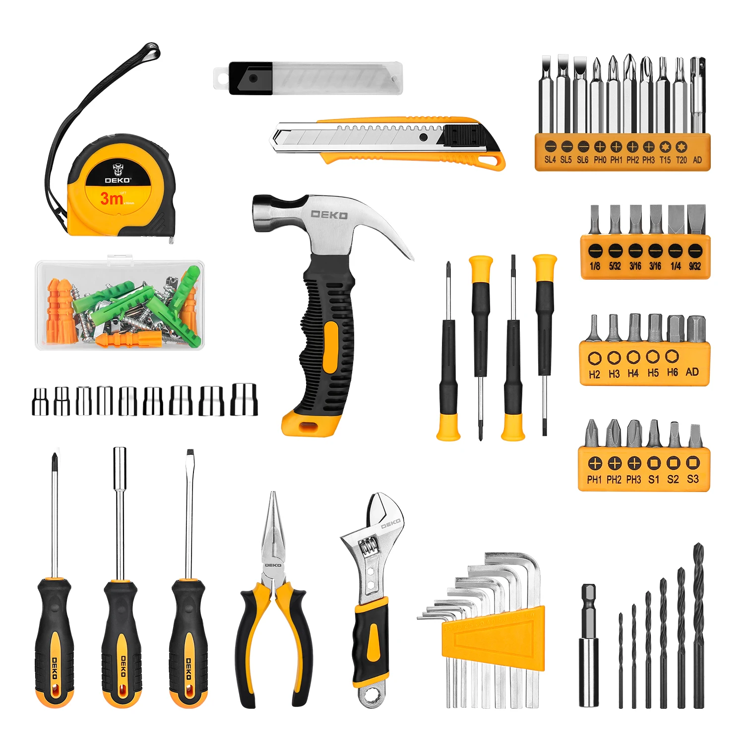 Deko 126 peças kits de combinação de ferramentas elétricas com broca sem fio de 8v, mandril sem chave de 10mm 3/8 '', kits de ferramentas manuais profissionais para casa diy