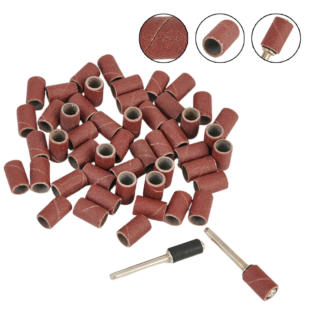 50pcs 320 Grit Drum Sanding Bands Sleeves+2pcs Mandrels Set Sanding Band For Electric Mini Angle Grinder Sanding Rotary Tool