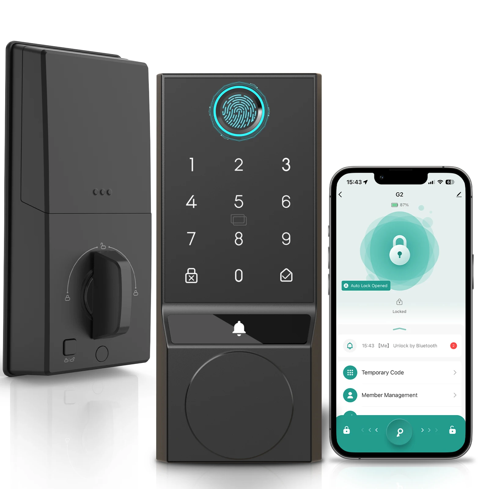 

Smart Lock, Fingerprint Keyless Entry Door Lock with Doorbell, with App Control, with Bluetooth, IP54 Waterproof, Auto-Lock