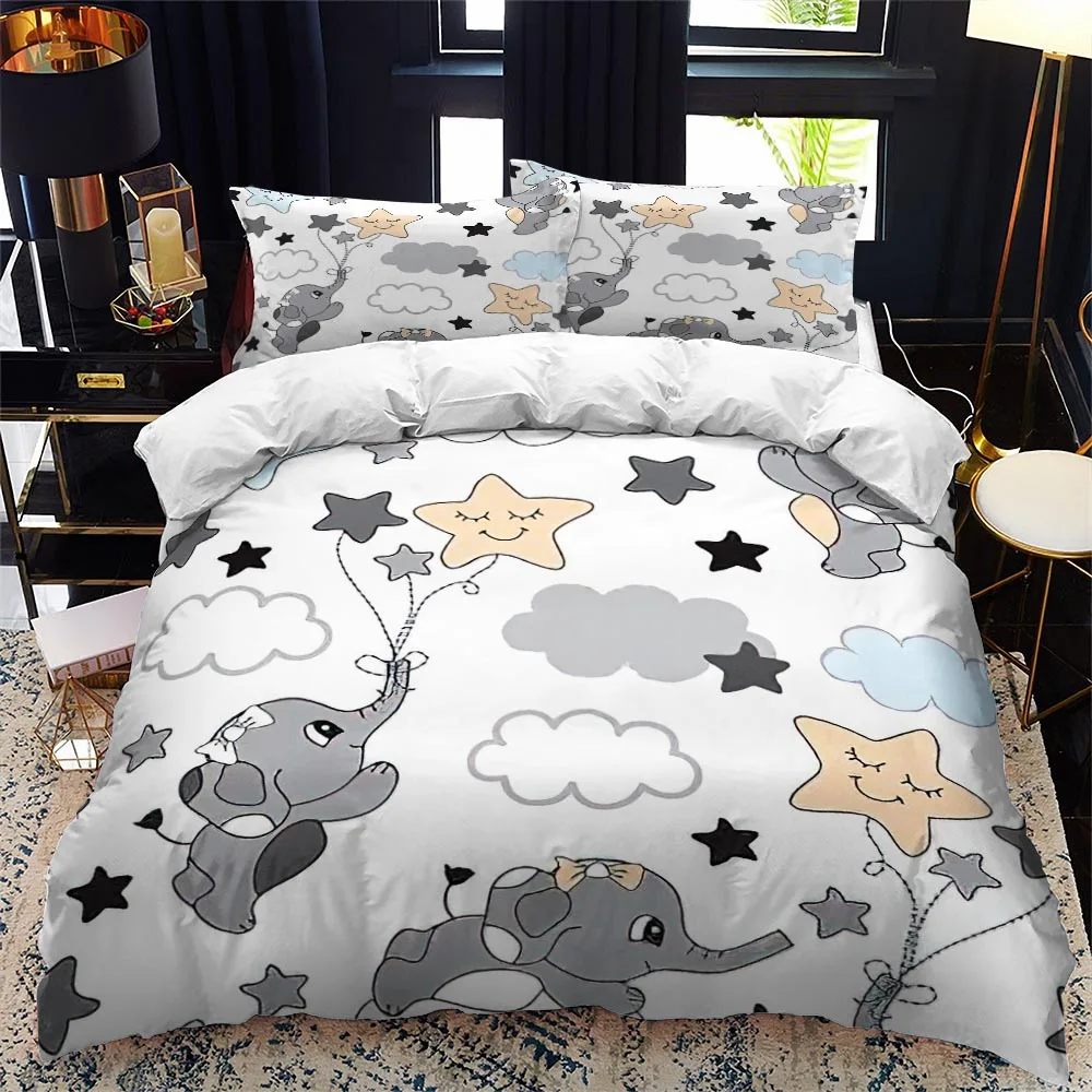 

Animal Elephant Cartoon Kids Duvet Cover Queen King Twin Size Bedding Set Wildlife Comforter Cover 3pcs Polyester Quilt Cover