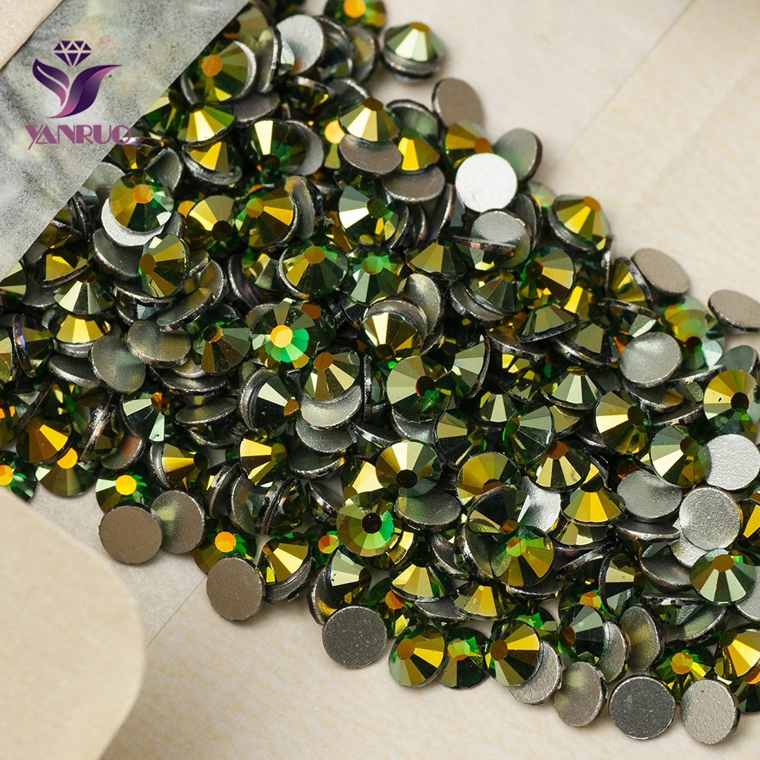 

YANRUO 2058NOHF Emerald AB All Sizes Flatback Non Hotfix Glass Crystal For Dance Clothes Strass Self Adhesive Rhinestones