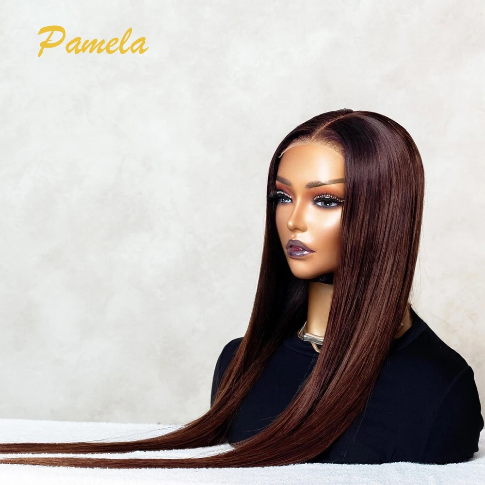 Wig 250% berwarna tembaga lurus tulang dengan kepadatan tinggi 13x6 HD Wig tanpa lem renda depan transparan Wig rambut manusia siap dipakai