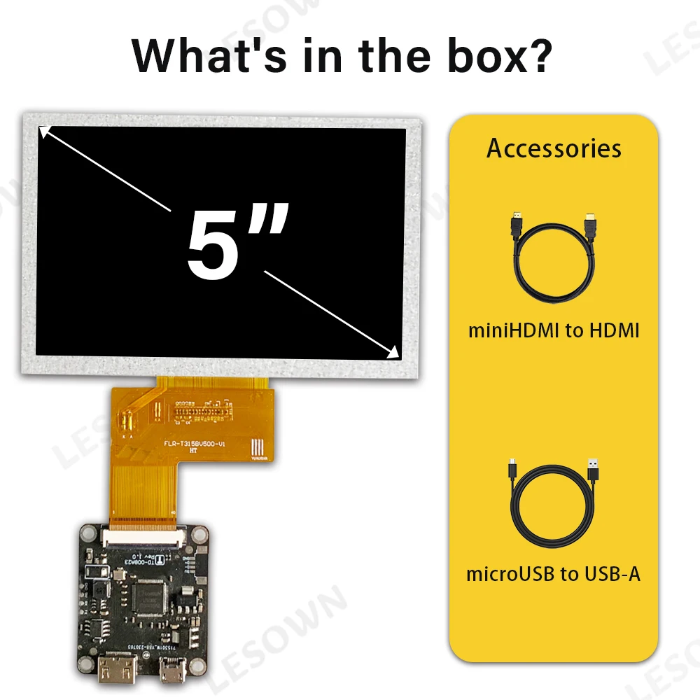 LESOWN 5 inch 16:9 Display Unit Ready-to-Run Pantalla de Visualización 60Hz with MicroUSB Power