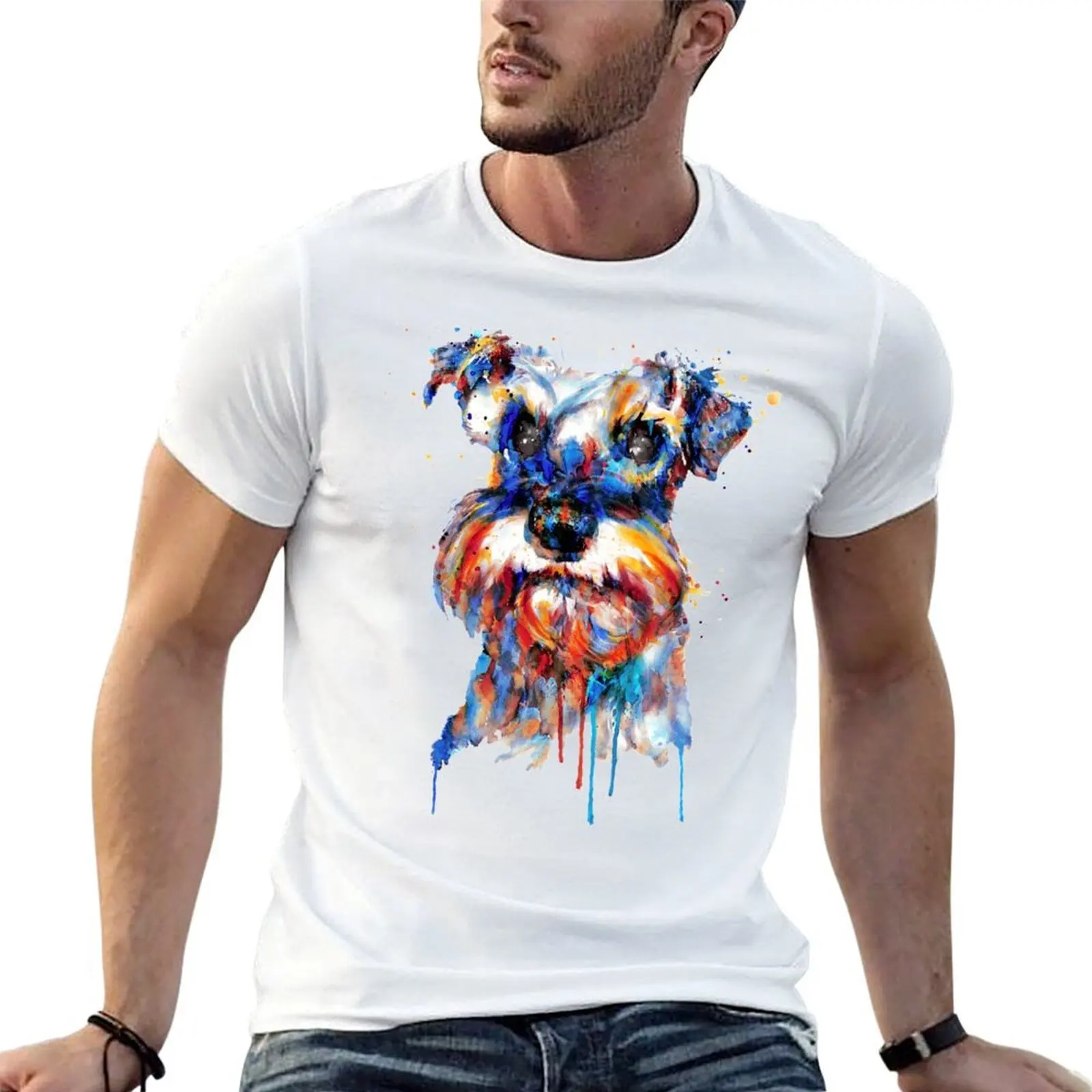 Schnauzer Head T-Shirt plus size clothes funny shirt cotton workout shirts for men