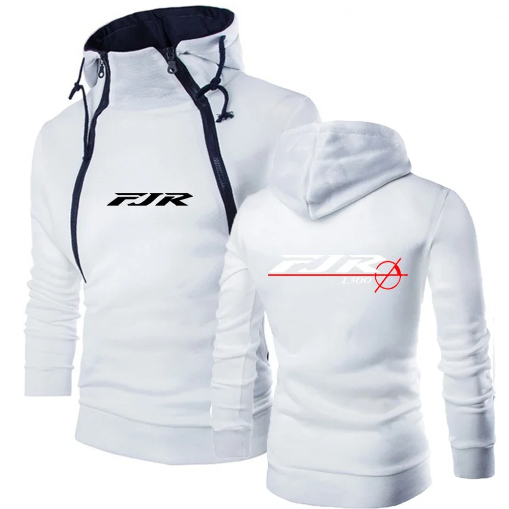 

2024 Spring Autumn Mens FJR 1300 MOTORCYCLE Logo Print Hooded Long Sleeve Double Diagonal Zipper High Neck Pullover Hoodies Coat